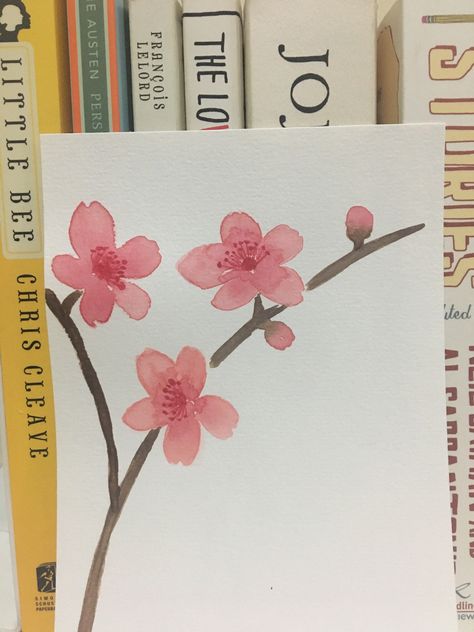 Sakura Drawing Easy, Japanese Painting Easy, Sakura Flower Painting, Sakura Watercolor Painting, Trees Art Drawing, Sakura Watercolor, Cherry Blossom Drawing, Sakura Painting, Cherry Blossom Watercolor