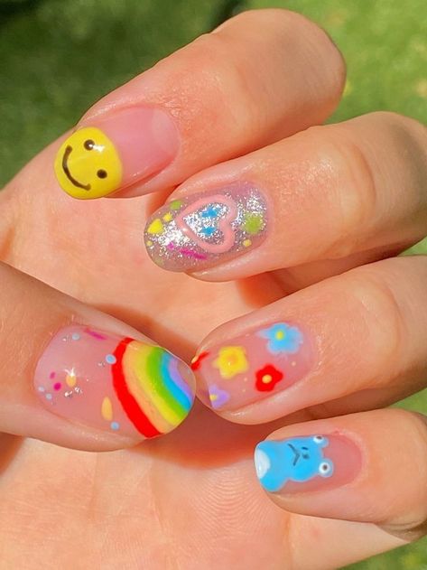 Kidcore Nails, Fall Acrylic, Hippie Nails, Colorful Nail, Astuces Diy, Fall Acrylic Nails, Really Cute Nails, Kawaii Nails, Nails Fall