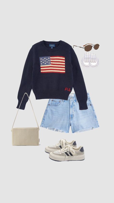 Fourth of July outfit inspo #4thofjulyaesthetic #fourthofjulyoutfit #redwhiteandblueoutfit #redwhiteandbkueaesthetic #summerholiday #usa #flagoutfitinspo #fourthofjulyinspo 4th Of July Fits, Spring Holiday Outfit, 4th Of July Aesthetic, July Aesthetic, Cozy Clothing, Fourth Of July Outfit, Disco Night, Everyday Fits, Fairy Garden Party