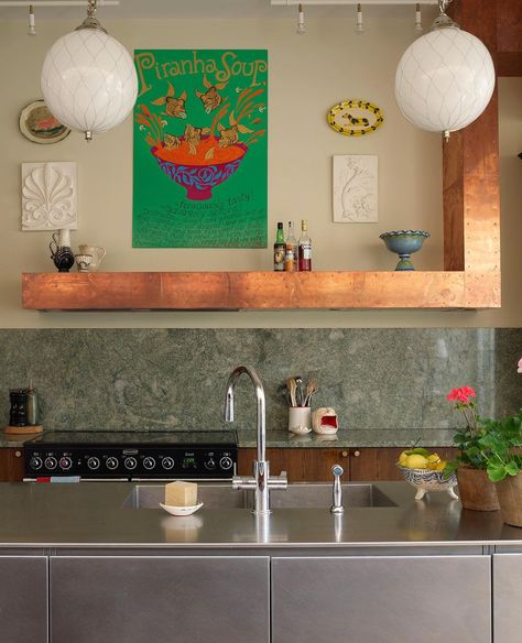 Kitchen Green Backsplash, Small Galley Kitchen, Beata Heuman, Green Backsplash, Kitchen Green, Galley Kitchen, Interior Design Companies, Large Kitchen, Steel Kitchen