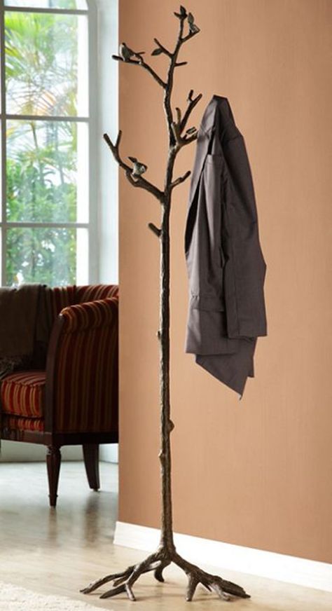 15 Cool DIY Branch Coat Racks | Home Design And Interior Wall Entryway, Tree Coat Rack, Coat Tree, Iron Accents, Standing Coat Rack, Coat Stand, Hat Rack, Bird On Branch, Hall Tree