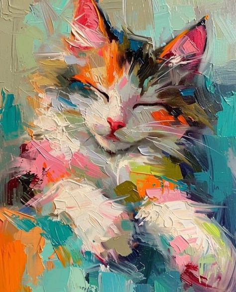 Cat Rock, Pet Paintings, I Love Cats, Colorful Cat, Your Cute, Arte Animal, Painting Art Projects, Cat Painting, Cat Drawing