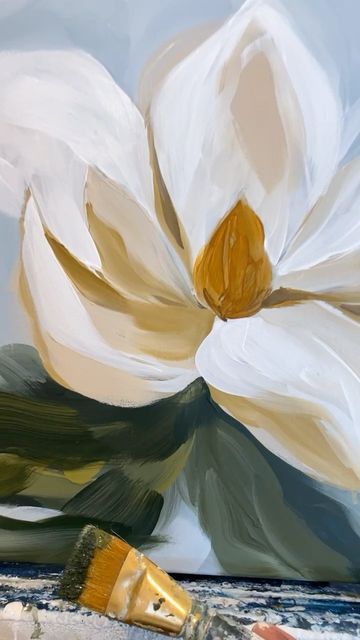 Lindy • Home As Art on Instagram: "In process Magnolia Blossom. I’m feeling these golds and creams." Magnolia Blossom Painting, Textured Magnolia Painting, Paint A Magnolia Flower, Magnolia Reference, Magnolia Painting, Magnolia Watercolor, Skin Studio, Magnolia Paint, Diy Paint Projects