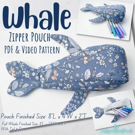 Whale Pencil Case, Pencil Case Pattern, Pattern Template, Pinking Shears, Sewing Purses, The Whale, Pouch Pattern, Printable Patterns, Cute Crafts