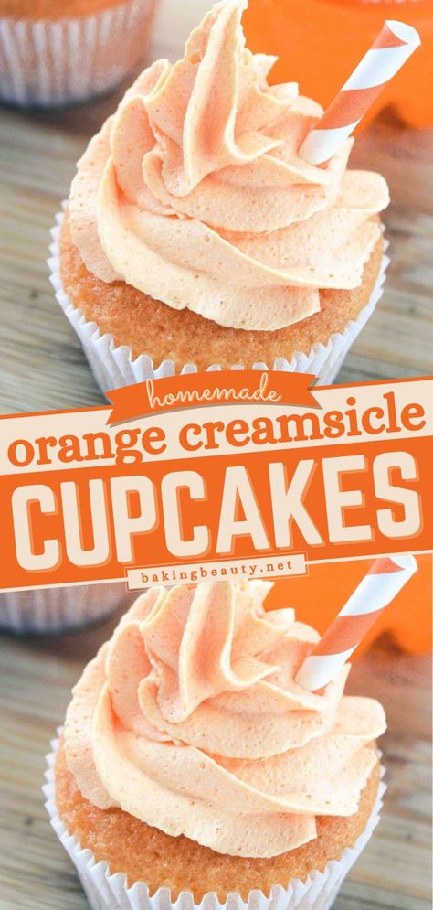 Orange Creamsicle Cupcakes, Summer desserts/ easy to make easy to make sweet treat Dreamsicle Cupcakes, Orange Creamsicle Cupcakes, Orange Buttercream, Orange Cupcakes, Slow Cooker Desserts, Easy Cupcakes, Orange Creamsicle, Baking Cupcakes, Yummy Cupcakes