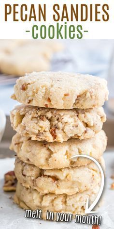 Most Delicious Cookie Recipe Ever, Homemade Pecan Sandies Recipe, Melt In Your Mouth Pecan Cookies, Melted Butter Cookie Recipe, Buttery Butter Pecan Cookies, Pecan Powdered Sugar Cookies, Butter Pecan Cookies Taste Of Home, Pecan Meltaways Recipe, Candied Pecan Cookies