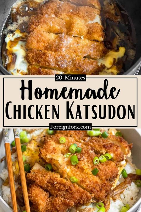 Chicken Katsudon is a new way to enjoy chicken katsu with a thick eggy sauce that adds incredible flavor to the chicken and rice. It’s a flavorful dish that’s perfect for lunch or dinner! Katsu Don Recipe, Chicken Katsudon Recipe, Katsudon Recipe, Chicken Katsudon, Katsu Don, Chicken Katsu, Japanese Recipe, Quick Chicken Recipes, Pork Cutlets