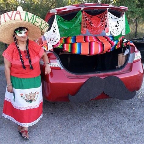 Pin for Later: 55 Thrilling Trunk-or-Treat Ideas Mexico Trunk Muy buena. Source: Instagram user missy_g79 Fiesta Trunk Or Treat, Mom Photos, Treat Ideas, Trunk Or Treat, Halloween Carnival, Fall Festival, Popsugar, Holiday Celebration, Holidays Halloween