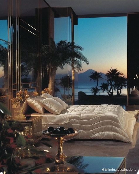 Miami Apartment Bedroom, 80s Luxury Interior Bedroom, 80s Miami Aesthetic Home, 80s Luxury Aesthetic, Miami Apartment Aesthetic, 80s Luxury Interior, 80s House Decor, 80s Apartment Aesthetic, 80s Home Aesthetic