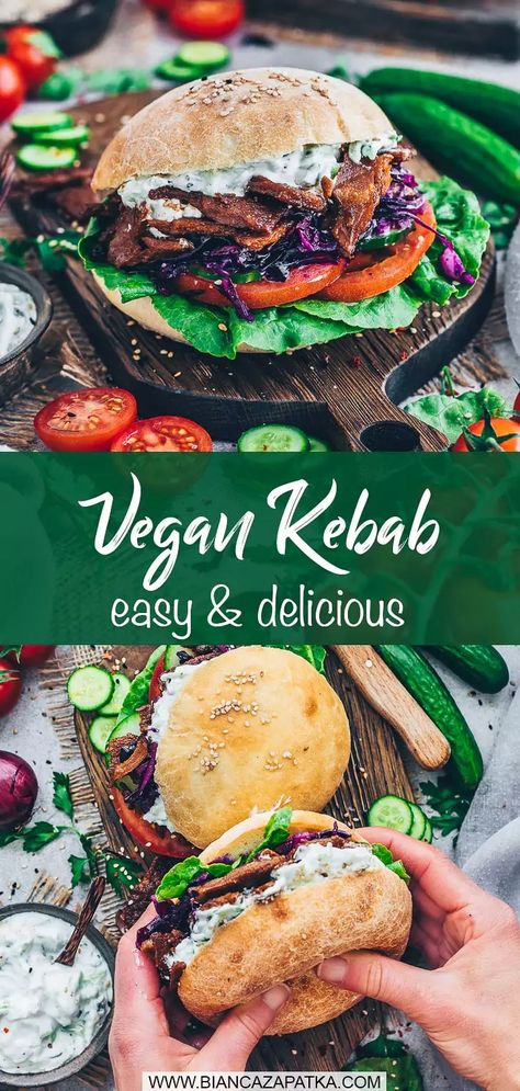 The Best Homemade Vegan Doner Kebab recipe without meat. It's easy to make and the perfect tasty and healthy street food alternative! #doner #kebab #turkish #easyrecipes #food #veganrecipes #vegetarian #recipes #vegan #streetfood #healthyrecipes | biancazapatka.com Vegan Donair Meat, Vegan Doner Kebab, Doner Kebab Recipe Turkish, Vegetarian Kebab, Healthy Street Food, Doner Kebab Recipe, Tofu Kebab, Vegan Kebab, Kebab Meat