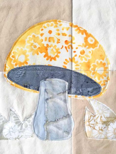 Do you have all your applique pieces ready? Check out yesterday's post if you missed it. To begin quilting the Magic Mushroom table runner, sandwich your table runner by placing the backing fabric on a flat surface, right side down. Next, add... Mushroom Applique Pattern, Mushroom Stuff, Appliqué Patterns, Magical Mushroom, Patchwork Ideas, Beginning Quilting, Mushroom Crafts, How To Stitch, Applique Art