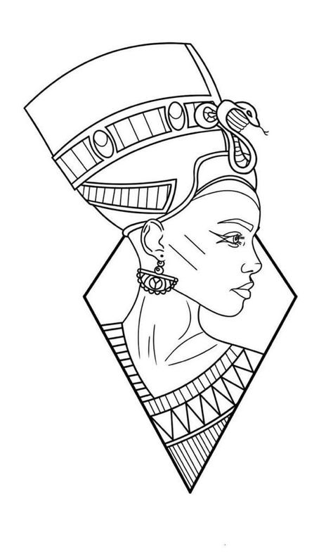 Goddesses Tattoo, Nefertiti Art, Egyptian Design Pattern, Mythology Goddesses, Egypt Tattoo Design, Nefertiti Tattoo, Egyptian Drawings, Egypt Tattoo, Egyptian Design