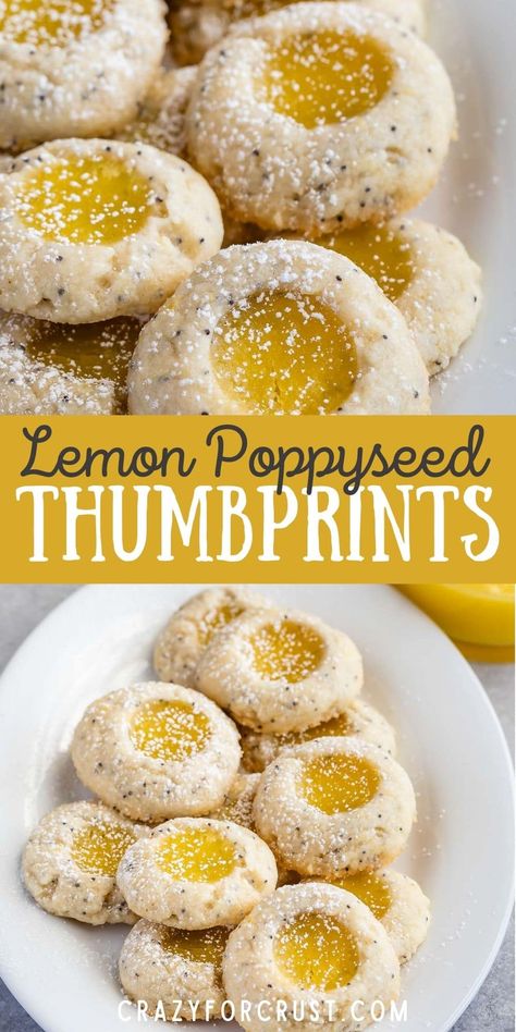 Shortbread Thumbprint Cookies Recipe, Lemon Thumbprint Cookies, Easy Lemon Curd, Jam Thumbprint Cookies, Crazy For Crust, Bite Size Cookies, Thumbprint Cookies Recipe, Lemon Poppy Seed, Cookies Brownies