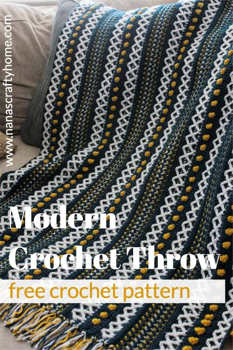 Modern Crochet Blanket Pattern with Beautiful Texture free crochet pattern Popcorn Stitch Crochet, Fun Blanket, Modern Haken, Modern Crochet Blanket, Beau Crochet, Crochet Throw Pattern, Crochet Pattern Instructions, Stitch Sampler, Crochet Blanket Designs