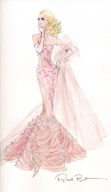 Robert Best - Barbie - BFMC Mermaid gown Barbie Drawings, Robert Best, Vintage Fashion Sketches, Fashion Design Inspiration, Barbie Fashion Sketches, Mode Rose, Dress Sketches, Dress Drawing, Fashion Art Illustration