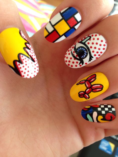 Andy Warhol Nails, Wes Anderson Nails, Mtv Nails, 80’s Nails, Movie Inspired Nails, Aesthetic Lego, 80s Nails, Pop Nails, Fall Nails Designs