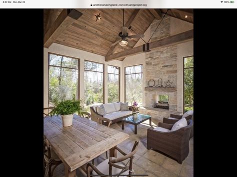 Farmhouse Sunroom, Sunroom Makeover, Sunroom Windows, Traditional Porch, Porch Design Ideas, Screened Porch Designs, 3 Season Room, Four Seasons Room, Porch Fireplace