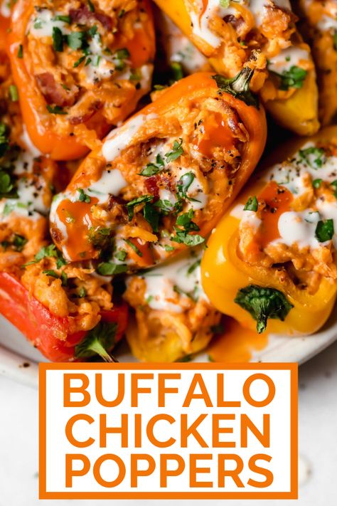 Mini Peppers Recipes, Buffalo Chicken Stuffed Peppers, Southwest Pasta Salad, Sweet Pepper Recipes, Grilled Buffalo Chicken, Jalapeño Peppers, Chicken Poppers, Buffalo Chicken Recipes, Pepper Recipes