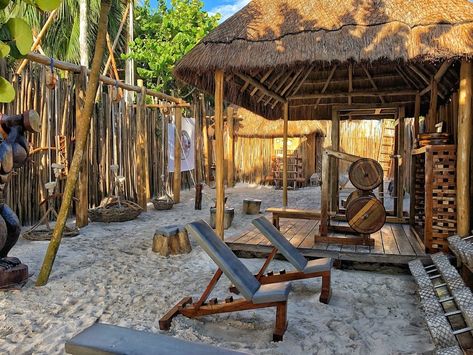 Beach Location — TULUM JUNGLE GYM Outdoor Jungle Gym, Tulum Jungle, Gym Space, Dream Gym, Beach Location, Mma Gym, Tiki Decor, Beach Gym, Gym Ideas