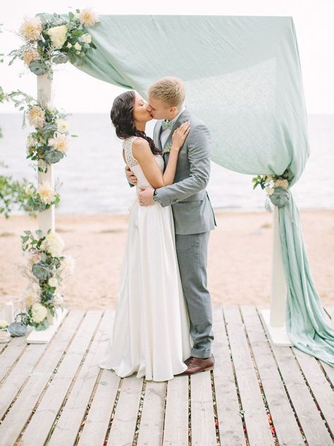 Seaglass & Foam Wedding Inspiration Board | SouthBound Bride | Image credit: Anastasiya Belik Elegant Beach Wedding Decorations, Sage Color Palette, Elegant Beach Wedding, Beach Wedding Decorations Reception, Sage Wedding, Sage Green Wedding, Beach Wedding Decorations, Beach Wedding Favors, Ceremony Arch