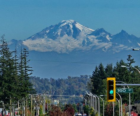 Washington's Mount Baker, as seen from the Fraser Highway in Surrey (Vancouver suburb), British Columbia. Mount Baker, Whale Painting, Mt Baker, Fav Place, Surrey Bc, Coastal Lifestyle, Romanticizing Life, Take Me Home, Life Photo