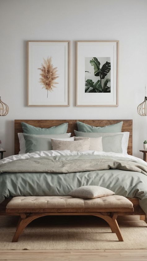 Transform your bedroom into a nature-inspired oasis with these aesthetic decor ideas Discover earth tones cozy bohemian styles grey accents and luxury touches for a stylish retreat Get inspired by decor colors and paint ideas that exude a sense of sophistication and relaxation Elevate your space with Pinterest-worthy decor inspiration Tropical Green Bedroom Ideas, Earth Colors Bedroom, Organic Modern Bedroom Inspiration, Relaxing Bedroom Ideas Calming Colors, Neutral Guest Room, Nature Bedroom Ideas, Organic Modern Bedroom, Guest Bathroom Renovation, Cozy Bohemian