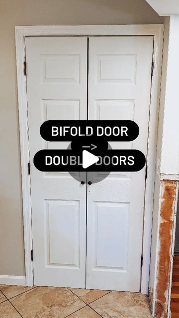 Replace Bifold Pantry Doors, Hallway Double Doors, Hall Doors Ideas, Bifold Door To French Door Diy, Pantry Double Door Ideas, Bifold To French Doors Diy, Bifold Doors Diy, Pantry Bifold Door Ideas, Double Pantry Door Ideas