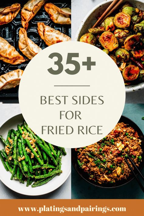 Wondering what to serve with fried rice for dinner? Look no further! Here's a list of the 30+ best sides for fried rice! These recipes are all quick, easy and delicious. What To Make With Fried Rice, What Goes With Fried Rice, What To Eat With Fried Rice, Fried Rice Sides, What To Serve With Fried Rice, Chinese Sides Recipes, Asian Fried Rice Recipe, Fried Fish Sides, Fried Rice Side Dish