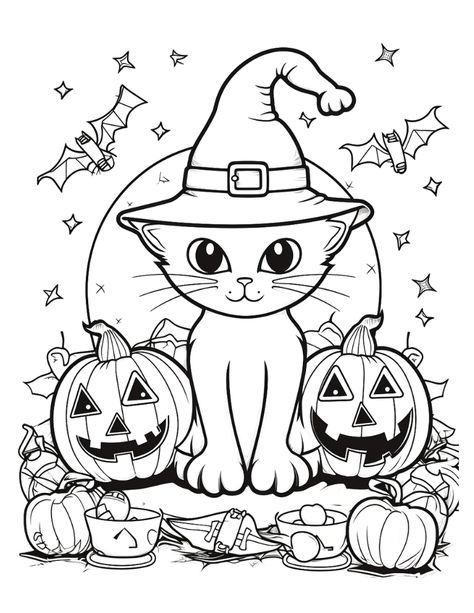 Free Printable Halloween Cat Coloring Pages Free Halloween Coloring Pages, Halloween Coloring Sheets, Witch Coloring Pages, Cat Coloring, Pumpkin Coloring Pages, Halloween Retro, Halloween Coloring Book, Cat Coloring Page, Halloween Coloring Pages