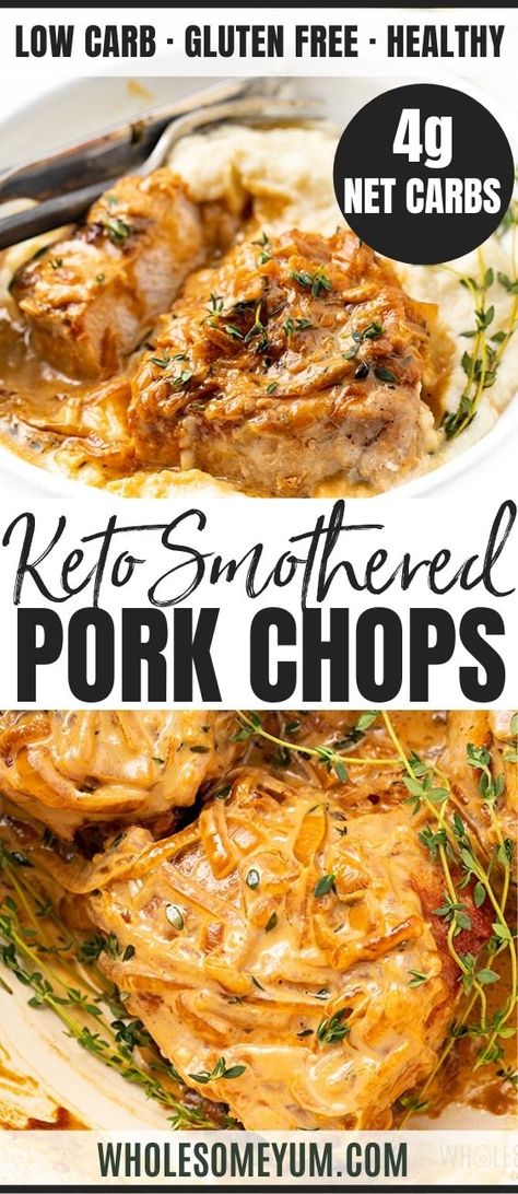 Pork Chops In The Oven, Vegan Quesadilla, Smothered Pork Chops Recipe, Boneless Pork Chop Recipes, Keto Pork Chops, Low Carb Pork, Smothered Pork, Pork Chop Recipes Baked, Smothered Pork Chops