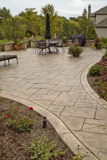 Stamped Patio, Stamped Concrete Patio Designs, Concrete Patterns, Pool Kitchen, Hardscape Backyard, Deck Material, Paver Ideas, Stained Floors, Concrete Backyard