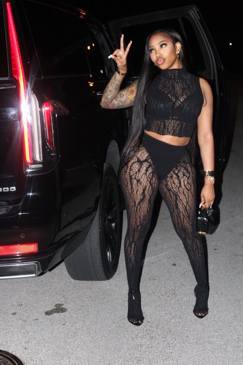 Lace Leggings Outfit Black Women, Lace Bra Outfit Black Women, Lace Club Outfit, Night Club Outfits Black Woman Baddie, Black Lace Outfit Black Women, Night Out Outfit Clubwear Black Women, Lace Outfit Black Women, Club Fits Black Women, Bodysuit Outfit Black Women