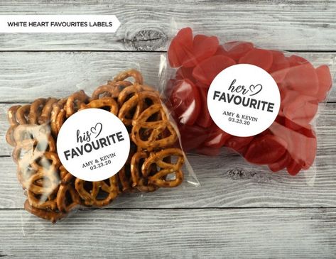 His Favourite & Her Favourite Favour Label Wedding Favours | Etsy Small Jam Jars, Wedding Snacks, Candy Wedding Favors, Welcome Bag, Wedding Favors Fall, Favor Labels, Future Wedding Plans, Welcome Bags, Wedding Candy