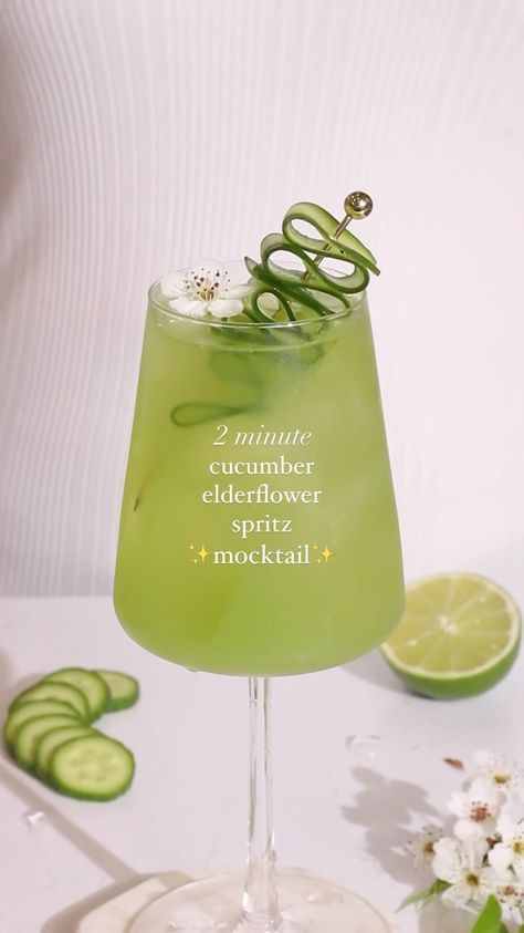 Time to share this viral mocktail recipe from last year given I am getting SO many requests for both elderflower and cucumber. It’s also… | Instagram Cucumber Elderflower Spritz, Elderflower Mocktail Recipe, Cucumber Cocktails, Elderflower Spritz, Spritz Mocktail, Elderflower Drink, Cucumber Martini, Cocktails Ideas, Small Blender