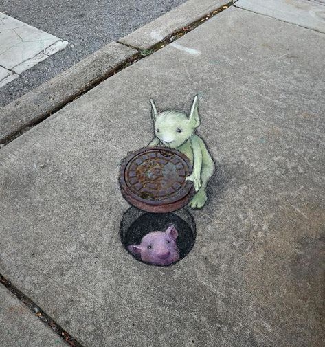 Street Chalk Art, Fun Chalk Art, Street Art Illusions, Chalk Artist, David Zinn, Street Art Artists, Sidewalk Chalk Art, Sidewalk Art, Street Painting