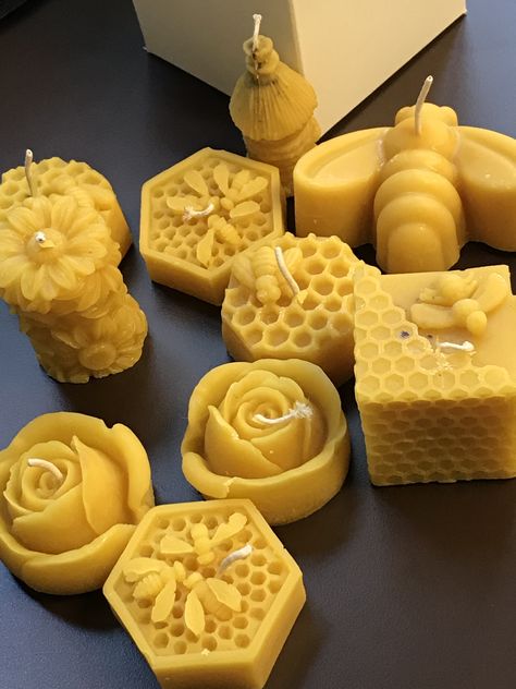 Beeswax Molds, Homemade Beeswax Candles, Diy Candle Art, Diy Candles Homemade, Honey Brand, Candle Lighters, Pure Beeswax Candles, Honey Gifts, Fairy Garden Crafts