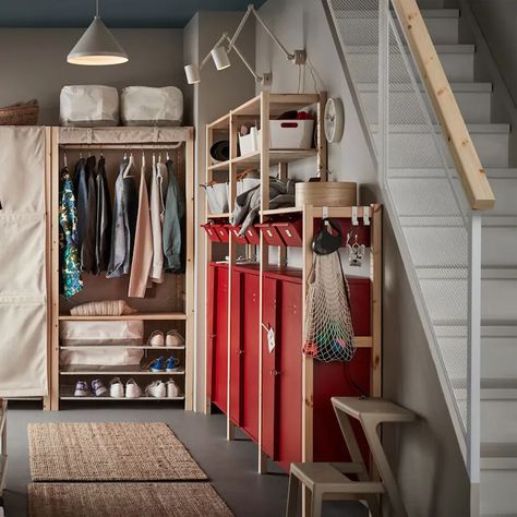 ivar wardrobe - Search - IKEA Ivar Hallway, Ivar Wardrobe, Hall Decoration, Ikea Wardrobe, Hallway Inspiration, Ikea Ivar, Outdoor Clothes, Hall Decor, Clothes Rail