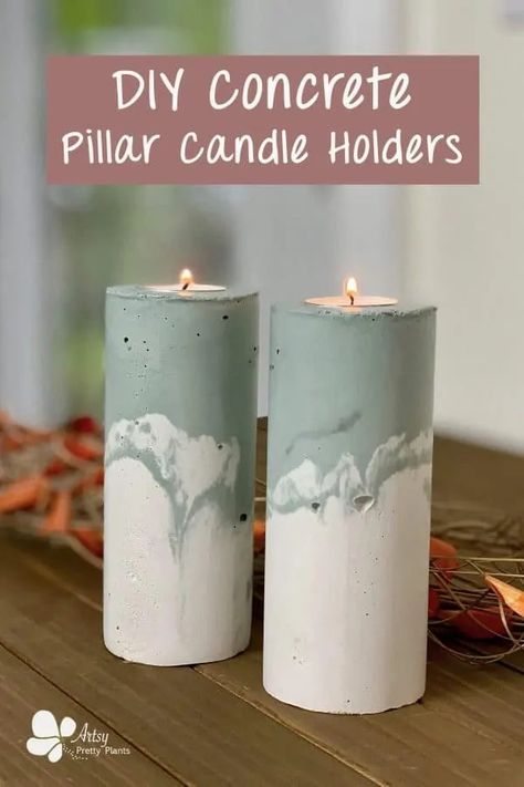 One of the least expensive ways to beautify your home is with candles. And while you can buy candle holders just about everywhere, when you make your own, you can make them suit your own unique style. Need inspiration? Check out these 7 DIY candle holder ideas from across the web. #DIYCandleholder #DIY #homedecor #zenofzada Concrete Pillar Candle, How To Make Cement Candle Holders, Concrete Diy Crafts, Diy Concrete Decor, Diy Pillar Candle Holders, Diy Concrete Candle, Candles And Lights, Cement Candles, Diy Candle Pillars