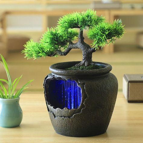 Zen Water Fountain, Indoor Tabletop Water Fountain, Pond Decorations, Tattoo Plant, Tabletop Water Fountain, Indoor Water Fountains, Indoor Bonsai, Tabletop Fountain, Waterfall Fountain