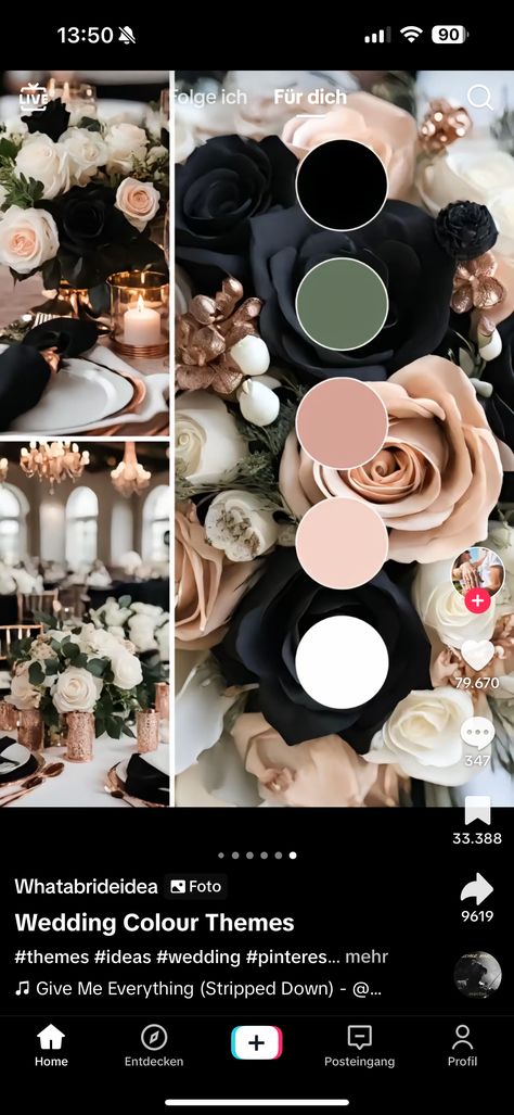 Black Wedding Pallet, Fall Black Wedding Color Schemes, October Wedding Colors Schemes With Black, Black Tux Wedding Color Schemes, Spring Wedding Colors With Black, Wedding With Guests In Black, Black And Beige Wedding Theme, Black Wedding With Pops Of Color, Black Color Scheme Wedding