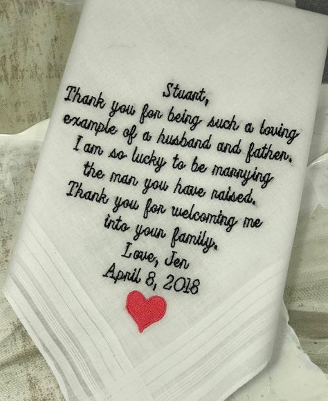 Father In Law Wedding Gift From Bride, To My Father In Law, Gift For Father In Law, Wedding Hankerchief, Wedding Verses, Bridal Handkerchief, Personalized Handkerchief Wedding, Embroidered Handkerchief Wedding, Handkerchief Wedding