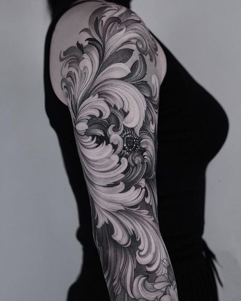 Baroque Tattoo, Floral Back Tattoos, Filigree Tattoo, Chrysanthemum Tattoo, Wicked Tattoos, Flash Tattoo Designs, Creepy Tattoos, Red Ink Tattoos, Tattoo Style Drawings