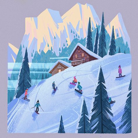 cozy places on Behance Snow Illustration, Cozy Places, Ski Art, Mountain Drawing, Mountain Illustration, Posca Art, Winter Illustration, Landscape Illustration, Winter Art