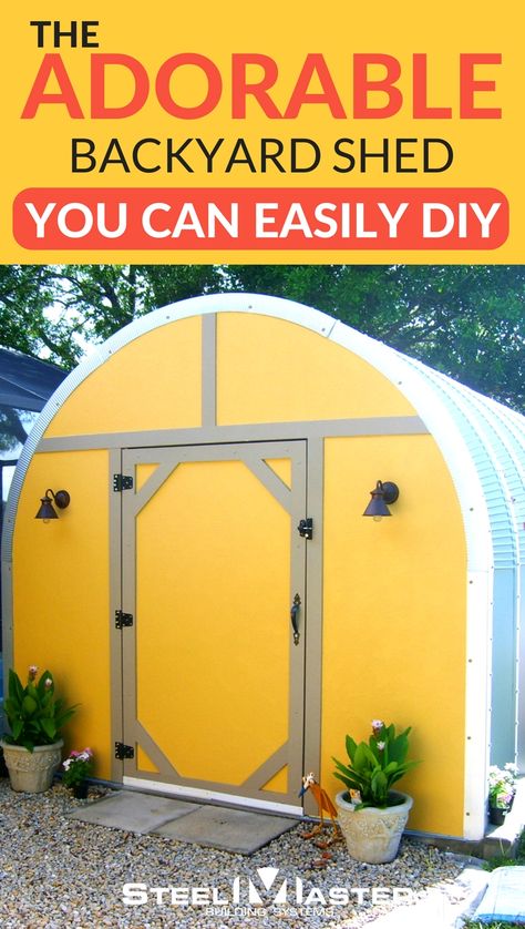 Small Backyard Shed, Shed Ideas Backyard, Yellow Shed, Backyard Shed Ideas, Storage Backyard, Shed Diy, Sheds Ideas Backyard, Diy Shed Kits, Garden Shed Diy