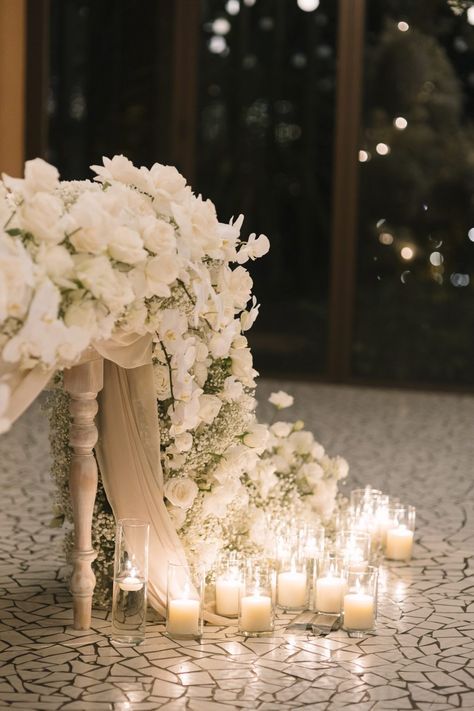 Floating Above The Clouds with a Mirrored Wedding Aisle in Phuket ~ WedLuxe Media Mirrored Wedding Aisle, Mirrored Aisle, Cloud Wedding, Floral Canopy, Acrylic Arch, White Wedding Theme, Phuket Thailand, Above The Clouds, Destination Wedding Planner