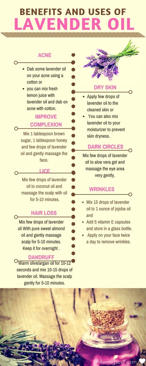 Lavender oil uses have been used for thousands of years for cosmetic purposes, as well as for their spiritually and emotionally uplifting properties. It goes without saying that this essential oil smells great. It not only help you relax but have significant benefits for the skin too. The oil hydrates and heals your skin without clogging the pores. Plus, it helps deal with many skin conditions – from acne, dryness, ageing to excessive oil. It also promotes hair growth and healthy scalp. Lavender Oil Uses, Acne Oil, Coconut Oil Uses, Young Living Oils, Oil Benefits, Oil Uses, Aromatherapy Oils, Essential Oil Uses, Doterra Essential Oils