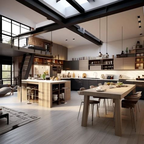 Design interior kitchen loft style🏠 #cabinetry #chair #countertop #flooring #furniture #interiordesign #kitchen #property #table #wood Kitchen Loft, Interior Kitchen, Table Wood, Loft Style, Modern Dining Room, Modern Dining, Dining Rooms, Kitchen Interior, Design Interior