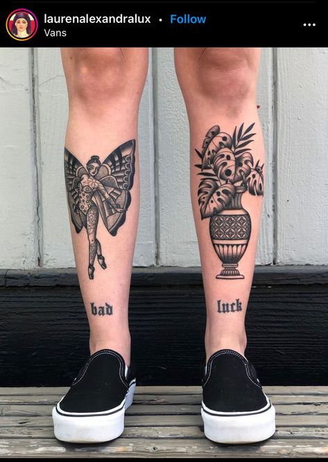 Traditional Tattoo Vase, Vans Tattoo, Old School Tattoos, Shin Tattoo, Traditional Tattoo Sleeve, Traditional Tattoo Design, Traditional Tattoo Art, Knee Tattoo, Leg Tattoo