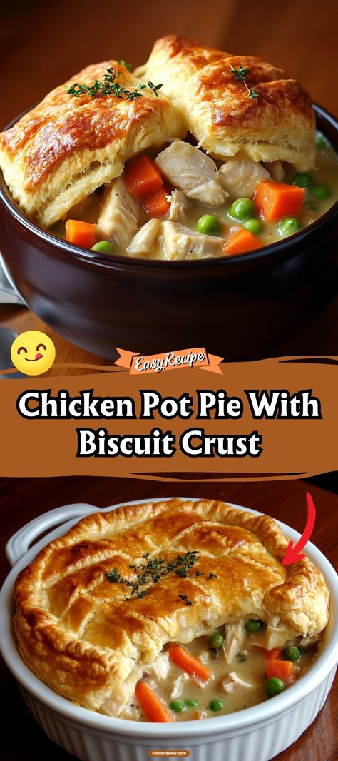 Delight in Chicken Pot Pie with Biscuit Crust, a comforting classic made simple. Creamy chicken and vegetables topped with fluffy biscuits instead of traditional pie crust make for a hearty and delicious meal. #ChickenPotPie #BiscuitCrust #FamilyDinner Beef Pot Pie With Biscuits On Top, Chicken Pot Pie Topped With Biscuits, Chicken Pot Pie For Diabetics, Chicken Pot Pie With Biscuit Crust, Quick Chicken Pot Pie With Biscuits, Chicken Pot Pie With Frozen Pie Crust, Topping For Chicken Pot Pie, Chicken Potpie With Biscuits, Chicken Pot Pie Recipe Easy