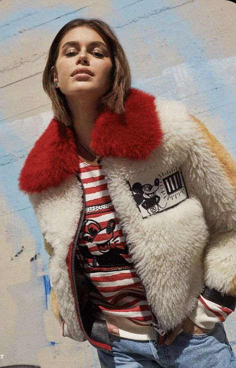 Coach Disney, Campaign Fashion, Kaia Gerber, Keith Haring, Shearling Coat, Disney Style, Couture Collection, Disney Mickey Mouse, Colorful Fashion